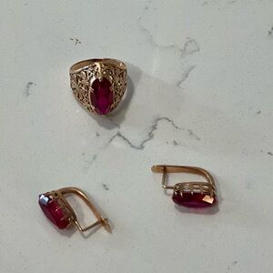 1955 Vintage Gold and Red Jewelry Set